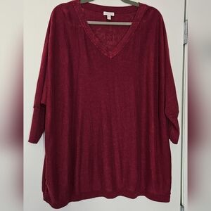 Garnet Hill 100% Linen Boxy Oversize Sweater, Raspberry Red, XL, 18-24, Like New